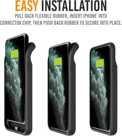 iPhone Xs/X Battery Case, Alpatronix BXX Wireless Portable Power Bank and iPhone Xs Slim Charger, 50% Faster Charging Battery Pack, Original iPhone Lightning Chip – Black