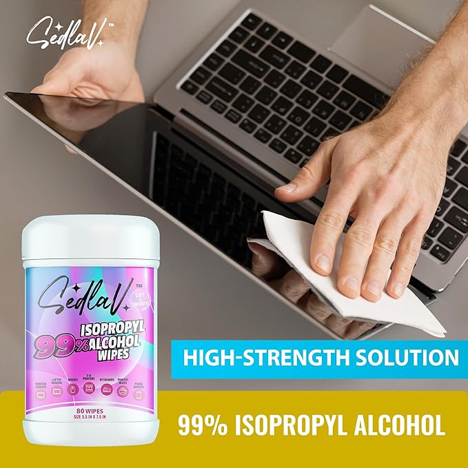 SEDLAV 99% Isopropyl Alcohol Wipes - 99% Rubbing Alcohol Wipes for Tech Use (80 Count Pack)