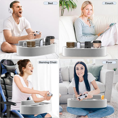 LVVIL Couch Cup Holder Pillow Tray with 6 Slots, Gaming Pillow Couch Cupholder Tray with Armrest Cushion, Couch Caddy & Buddy with Drink, Controller, Remote, Phone Holder, Gaming Snack Holder