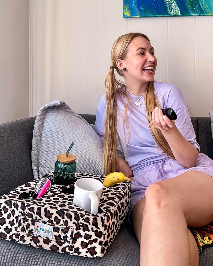 The Original Cup Cozy Pillow Gray-As Seen on TV-The World's Best Couch/Bed/Car Cup Holder for Drinks/Snacks/Remotes! (Cheetah Leopard, 5 Hole)