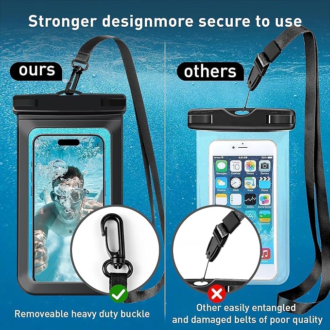 4 Pack Universal Waterproof Phone Pouch, Waterproof Case Compatible for iPhone, IPX8 Cellphone Cruise Ship Essentials, Travel Essentials for Women, for Beach, Black-7"