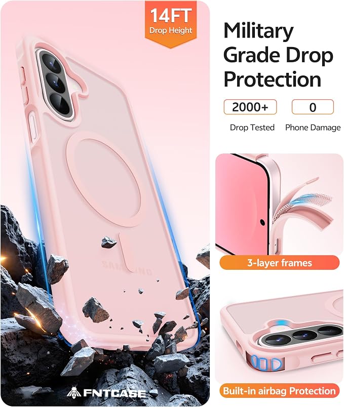 FNTCASE for Galaxy A27 5G Phone Case, Fit for Magsafe, Screen Protector | Translucent Matte, 14FT Military Grade Drop Protection, Slim Shockproof Protective, for Samsung A 27 4G Cover, Light Pink