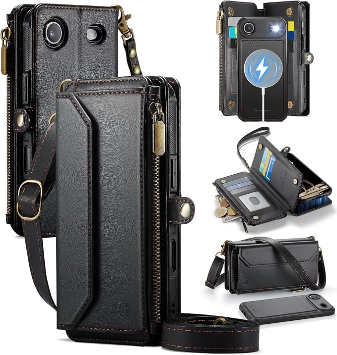 Strapurs for iPhone Air Detachable Wallet Case Compatible with Magsafe for Women, RFID Blocking 9-Card Holder Zipper Strap Lanyard PU Leather Magnetic Phone Case for iPhone 17 Air 6.5", Black