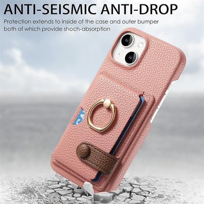 Wallet Case for iPhone 15/15 Pro/15 Plus/15 Pro Max, 360°Rotation Finger Ring Holder Kickstand, Leather Protective Shockproof Cover with Card Holder,15plus,Grey