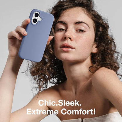 GONEZ Magnetic for iPhone 16 Case, Compatible with MagSafe, [Screen Protector + Camera Lens Protector], Liquid Silicone Shockproof Protective Phone Case for iPhone 16 6.1", Lavender Gray