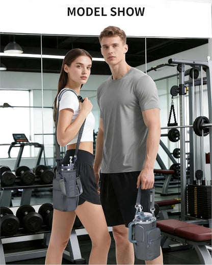 sportsnew Magnetic Gym Bag for Women Men, Water Bottle Carrier Holder with Strap & Phone Pockets for 40oz Tumbler with Handle, 4 Built-in Magnets Small Gym Bag for Sports, Workout, Fitness, Walking