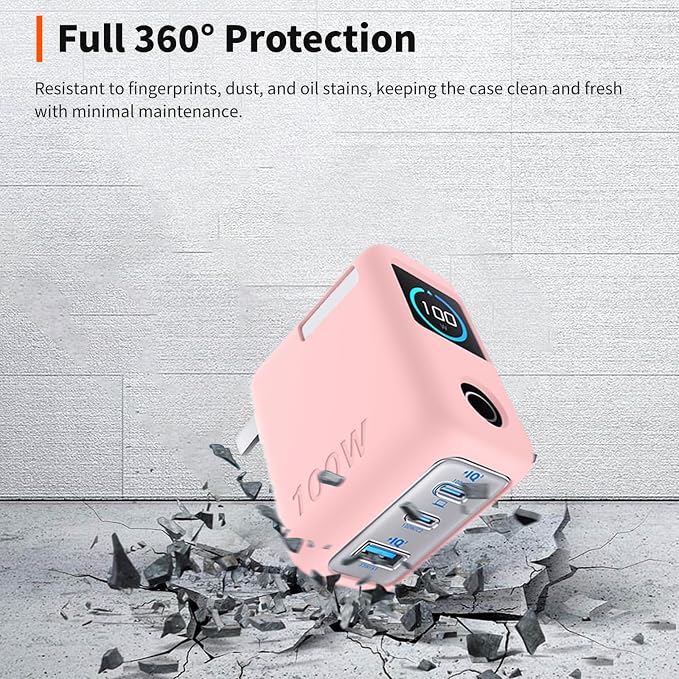 for Anker 100W Charger Silicone Case Cover, Shockproof/Waterproof/Dustproof, Scratch-Resistant, Chargeable Without Removal (Pink)