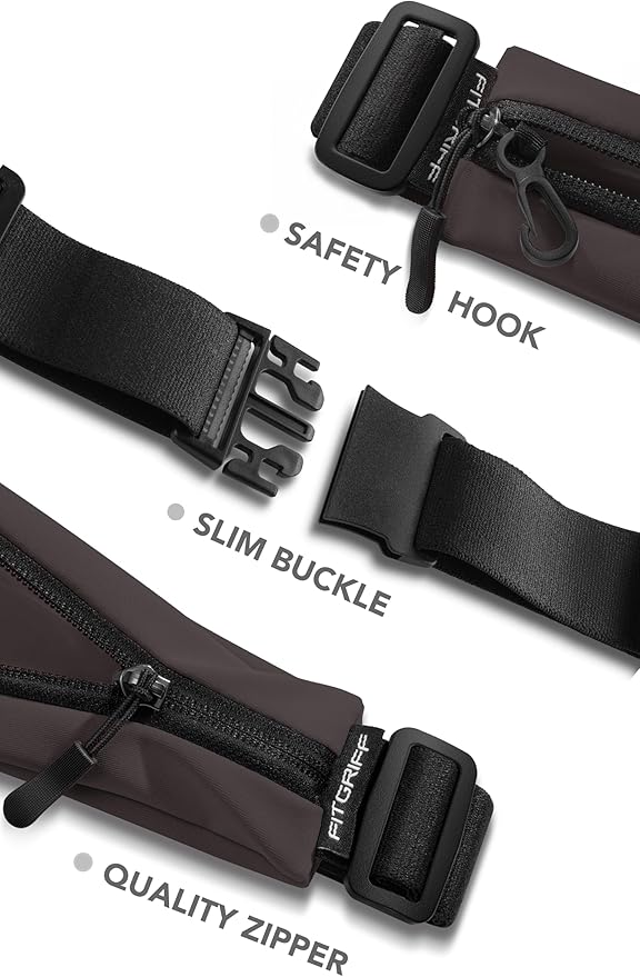 Fitgriff® Running Belt V2 for Men & Women - Slim Fanny Pack, Phone Holder for Jogging, (Fits All Cell Phones) - Money Belt, Runners Waist Pouch (Brown, One Size (Waist 24.4 – 43.3 inches))