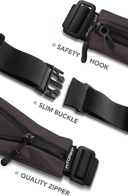 Fitgriff® Running Belt V2 for Men & Women - Slim Fanny Pack, Phone Holder for Jogging, (Fits All Cell Phones) - Money Belt, Runners Waist Pouch (Brown, One Size (Waist 24.4 – 43.3 inches))