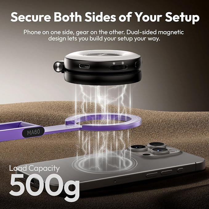 ULANZI MA60 Magnetic Phone Tripod Stand for iPhone - Aluminium Smartphone Mini Tripod Pocket Cell Phone Stand Strong Magnet Quick Mount Compatible with iPhone 16 15 14 13 13 Series, Purple