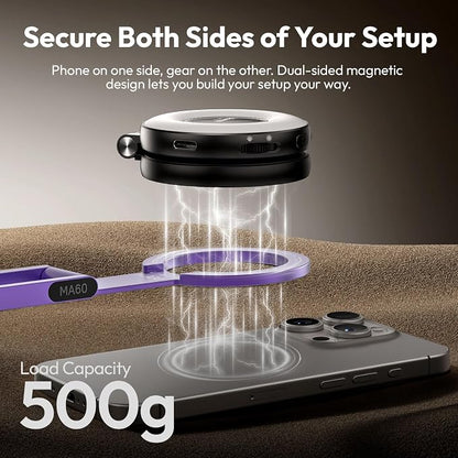 ULANZI MA60 Magnetic Phone Tripod Stand for iPhone - Aluminium Smartphone Mini Tripod Pocket Cell Phone Stand Strong Magnet Quick Mount Compatible with iPhone 16 15 14 13 13 Series, Purple
