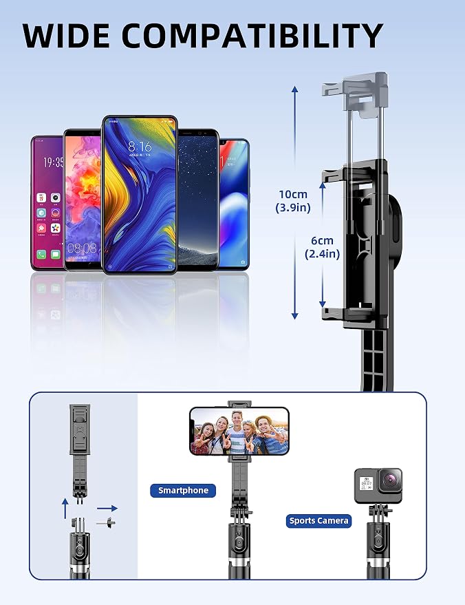 41'' Selfie Stick Tripod, Extendable Portable 4 in 1 Aluminum Phone Tripod with Wireless Remote 360° Rotation Travel Smartphone Tripods Stand Compatible with iPhone 17/16/15/14/Android (Black)