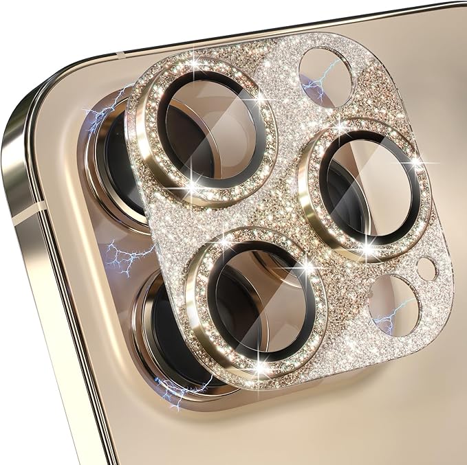 Choiche for iPhone 14 Pro/iPhone 14 Pro Max Camera Lens Protector, Bling Camera Cover with 9H Tempered Glass Lens Screen Protector Metal Ring Decoration Accessories (Glitter-Gold)