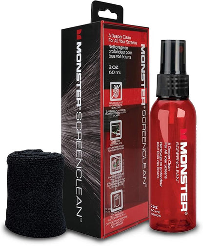 Monster Screen Cleaner Kit, 60 mL, Microfiber Cloth, for HDTVs, Tablets, Laptops, Smartphones, Eyeglasses