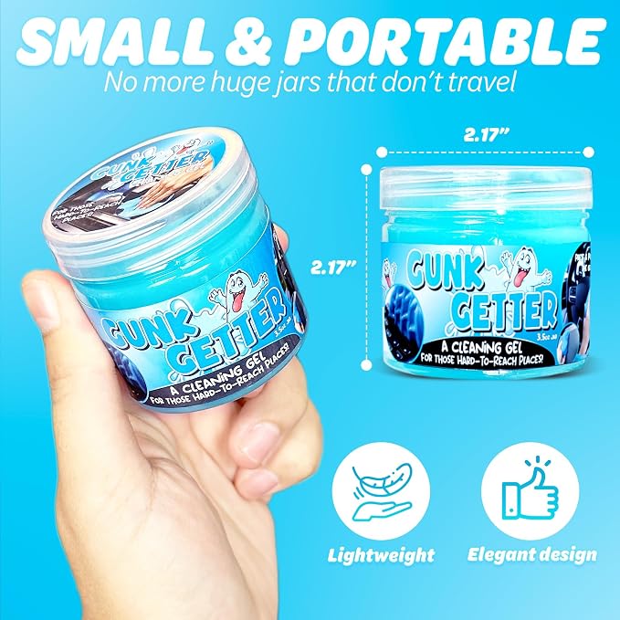 Gunk Getter, Cleaning Gel for Those Hard to Reach Places, Automotive Cup Holder Electronic Keyboard Office, Slime Gel Cleaner Dust Crumb Removal (Jar, Blue, 3.5oz)