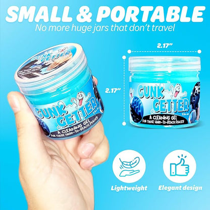 Gunk Getter, Cleaning Gel for Those Hard to Reach Places, Automotive Cup Holder Electronic Keyboard Office, Slime Gel Cleaner Dust Crumb Removal (Jar, Blue, 3.5oz)