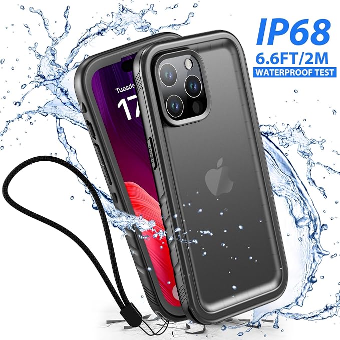 SPORTLINK for iPhone 15 Pro Max Case - IP68 Waterproof Military Protective Full Body Heavy Duty Shockproof 360 Sealed Dustproof with Camera Screen Protector Cover for i Phone 15 Pro Max 6.7" Black