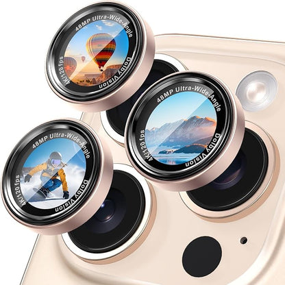 CACOE Camera Lens Protector for iPhone 17ProMax/17Pro/16ProMax/16Pro/15ProMax/15Pro/14ProMax/14Pro, [Anti-Scratch] [Drop-Proof][Strong-Adhesion] Camera Screen Cover(Desert Gold)