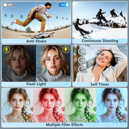 5K Digital Camera for Photography with 6X Optical Zoom, 2026 Latest 96MP Autofocus Vlogging Camera for YouTube with Dual Lens, Anti-Shake, Flash, Compact Small Travel Cameras with 64GB Card, White