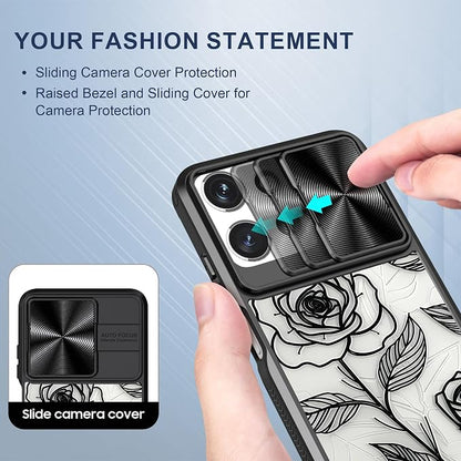 for Motorola Moto G 5G 2025 Case with Rose, Metal Slide Camera Cover, Screen Protector, Anti-Peeping Privacy Safeguard, Camera Lens Protector Phone Case for Moto G 5G 2025