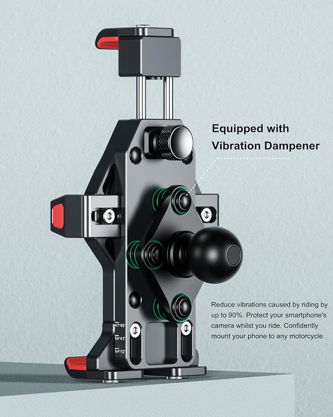 BRCOVAN Anti-Theft Aluminum Alloy Motorcycle Phone Mount with Vibration Dampener & High-Speed Secure Lock, Adjustable Bike Handlebar Cellphone Holder for Bicycle Scooter ATV, Fit 4.7-7.2'' Smartphone