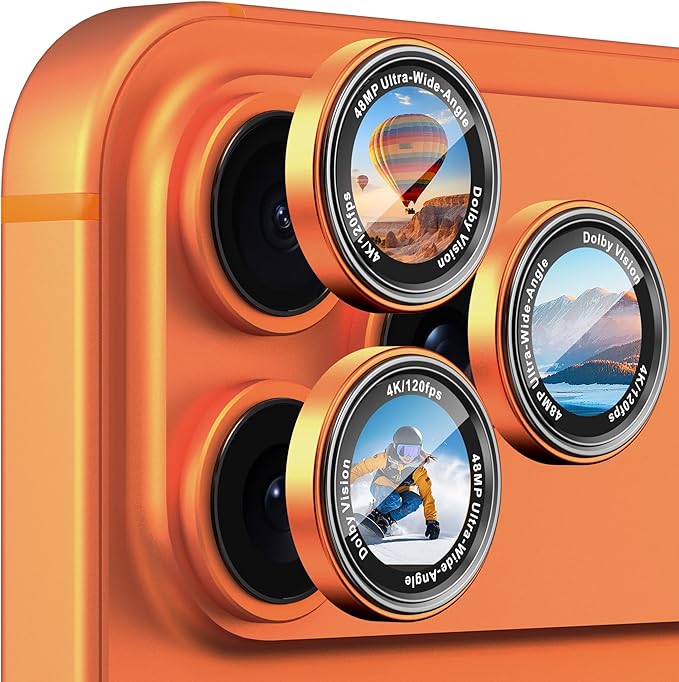 CACOE Camera Lens Protector for iPhone 17ProMax/17Pro/16ProMax/16Pro/15ProMax/15Pro/14ProMax/14Pro, [Anti-Scratch] [Drop-Proof][Strong-Adhesion] Camera Screen Cover(Orange)