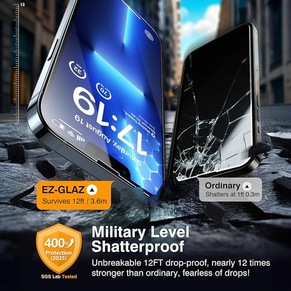 EZ-GLAZ- 4 Pack for iPhone 13 Pro Screen Protector [6.1"] With 2 Pack Camera Lens Protector, 9H+ Hardness 12FT Military Grade Shatterproof Scratch Resistant Durable Tempered Glass Film with Flawless Fit Kit, HD Clear