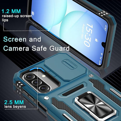 DEERLAMN Case for Samsung Galaxy A17 5G with Slide Camera Cover+Screen Protector (1 Pack), Rotated Ring Kickstand Military Grade Shockproof Protective Cover-Light Blue