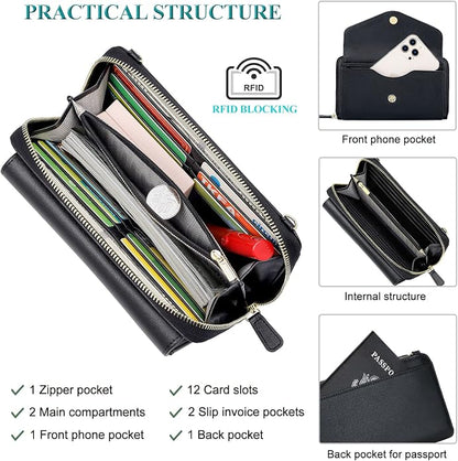 Peacocktion Crossbody Bags for Women RFID Wristlet Wallets Travel Vegan Leather Small Clutch Purses with Phone Pocket Zipper