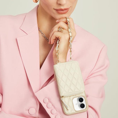 LAMEEKU for iPhone 17 Case Wallet with Card Holder, Wrist Strap Crossbody Phone Cover for Women 6.3" Beige