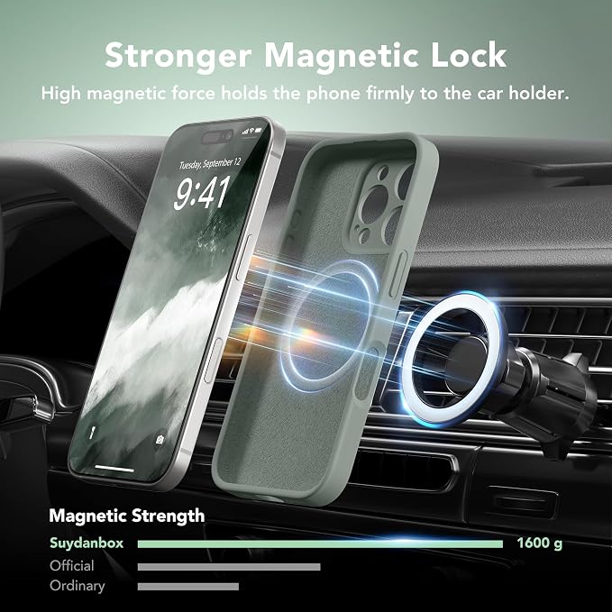 Magnetic for iPhone 16 Pro Case, Compatible with MagSafe, [Full Camera Protection][Screen Protector] Silicone Shockproof Protective Phone Case for iPhone 16 Pro 6.3", Calke Green