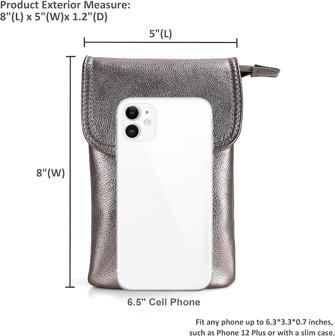 befen Genuine Leather Small Crossbody Bags for Women Cell Phone Bag Cross Body Purses,Silver Zipper