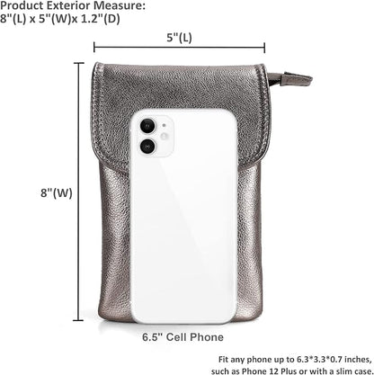 befen Genuine Leather Small Crossbody Bags for Women Cell Phone Bag Cross Body Purses,Silver Zipper