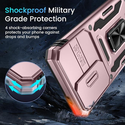 Caka for Samsung Galaxy S25 FE Case [HD Screen Protector] [Full Camera Lens Cover] [360°Rotated Kickstand Ring] [Heavy Duty Protection] Hard Rugged Protective Phone Cover for S25 FE - Rose Gold