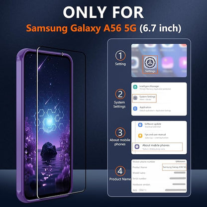 for Galaxy A56 5G Phone Case: Samsung A56 Phone Case with 2PC Tempered Glass Screen Protector, Wireless Charging Samsung A56 5G Case Matte Translucent Soft-Touch & Shockproof Funda para A 56,Purple