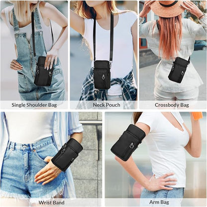 Women Cell Phone Purse Wristband Sport Armband Wallet Travel Crossbody Cell Phone Purse for Galaxy S10 Plus S9 Plus A50 A7 J7,OnePlus 6T,HTC U12 (Black)