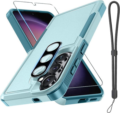 for Samsung Galaxy S26 Case with Screen Protector+Camera Lens Cover,Military Grade Heavy Duty Shockproof Phone Cover with Wrist Lanyard Strap for Samsung S26,Mint Green