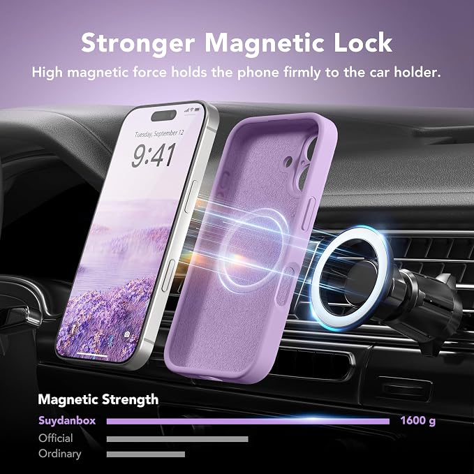 Magnetic for iPhone 16 Plus Case, Compatible with MagSafe, [Full Camera Protection][Screen Protector] Silicone Shockproof Protective Phone Case for iPhone 16 Plus 6.7", Light Purple