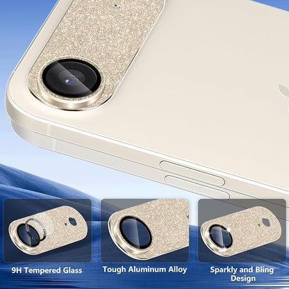 Camera Lens Protector for iPhone Air, Bling Glitter Camera Cover with 9H Tempered Glass Metal Ring, Anti-Scratch Lens Protector for iPhone 17 Air (Glitter - Gold)