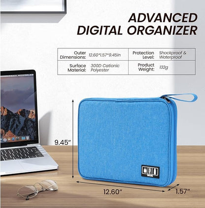 Large Slim Cable Organizer Travel Case, Single-Layer Electronic Accessories Pouch for Chargers, Cords, Power Bank, Mouse and SD Cards, 12.6 x 9.45 x 1.57 Inches
