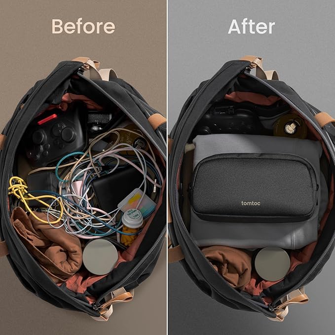 tomtoc Electronics Organizer Travel Case, Water Resistant Travel Bag Cable Organizer for Essentials, Tech Pouch Accessories Carry Storage for Cord, Phone, Cables, Airpods, USB Flash Drive, Daily Items | Water Resistant Tech Pouch Accessories Travel Bag...
