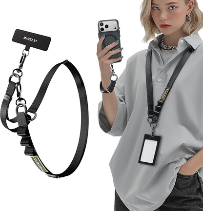MAGEASY 2-in-1 Phone Lanyard Crossbody & Wrist Strap with Tether Tab & Belt Clip, Adjustable Phone Strap, Hands-Free Anti-Drop Travel Phone Leash for iPhone & Android (Black)