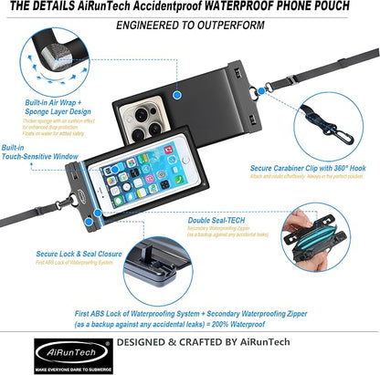 AiRunTech Waterproof Fanny Pack,Waterproof Phone Pouch for iPhone16 15 14 13 12 11 Pro Max,IPX8 Dry Bag for Snorkeling Beach Cruise Kayaking Pool Swimming(Phone Case + Waist Bag 2-Piece Set)