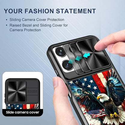 for Motorola Moto G 5G 2025 Case with Spread Wings American Eagle, Metal Slide Camera Cover, Screen Protector, Anti-Peeping Privacy Safeguard, Camera Lens Protector Phone Case for Moto G 5G 2025