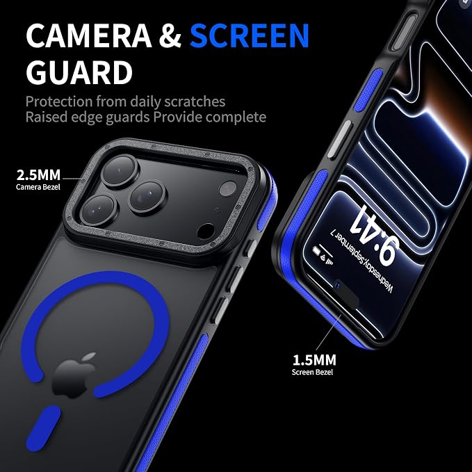 for iPhone 17 Pro Max case with Camera Lens Protector [10Ft Military-Grade Protection] Compatible with fit MagSafe Shockproof Cover Phone case for iPhone 17 Pro max 6.9 inch, Blue Bumper