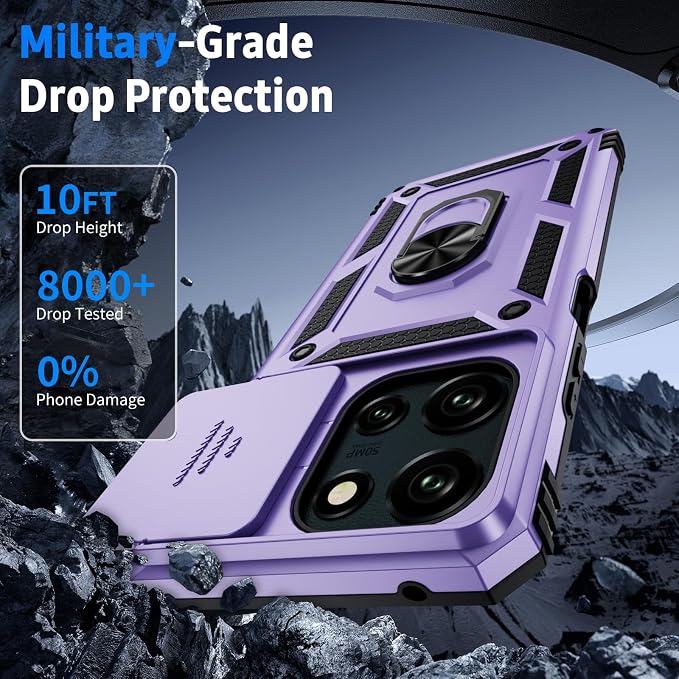Weycolor for Moto G Stylus 2025 Case with Camera Lens Cover, HD Screen Protector, 10 FT Military Grade Drop Protection, Magnetic Ring Holder Kickstand Protective Phone Case, Lavender