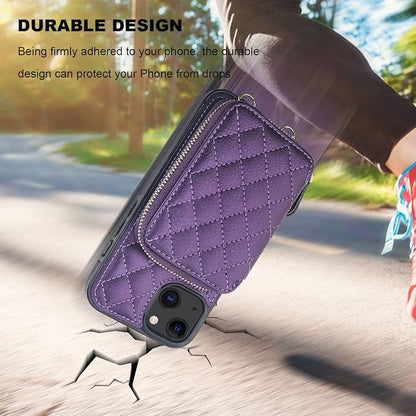Bocasal Crossbody Wallet Case for iPhone 13, RFID Blocking PU Leather Zipper Handbag Purse Flip Cover, Kickstand Folio Case with Card Slots Holder Wrist Strap Lanyard 5G 6.1 Inch (Dark Purple)