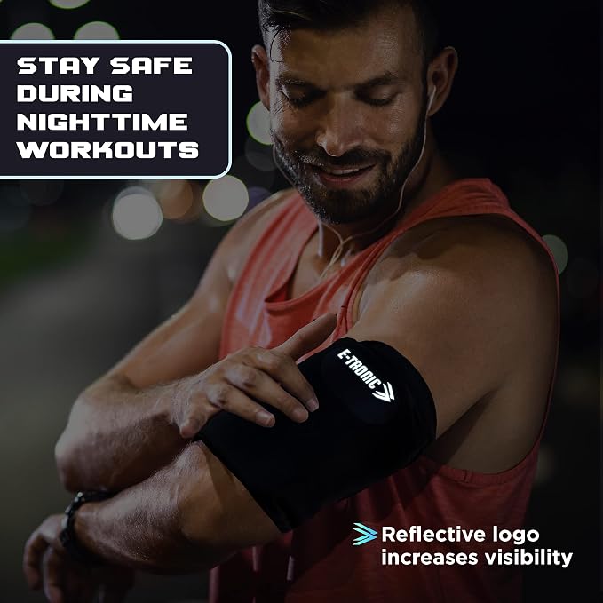 E Tronic Edge Phone Holder for Running, Cell Phone Arm Bands with Reflective Logo, Phone Strap Armband Fits iPhone and Android, Use for Running, Walking, Hiking and Biking, Blue, Small
