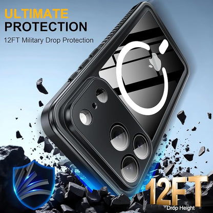 ANTSHARE for iPhone 17 Pro Case, Compatible with Magsafe, IP68 Waterproof Case, [Built-in Screen Protector] - 12 FT Military Dropproof - Full Body Heavy Duty Rugged Phone Cover - Black/Clear