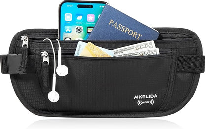 Travel Money Belt - Slim Passport Holder Travel Wallet with RFID Blocking Travel Pouch Undercover Fanny Pack for Women Men